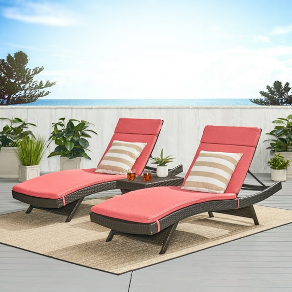 Anthony 3 Piece Outdoor Wicker Lounge with Cushions and Coffee Table, Multibrown, Red