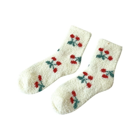 

DENGDENG Women s Warm Soft Socks Winter Fuzzy Fluffy Floral Socks for Women Winter Sock