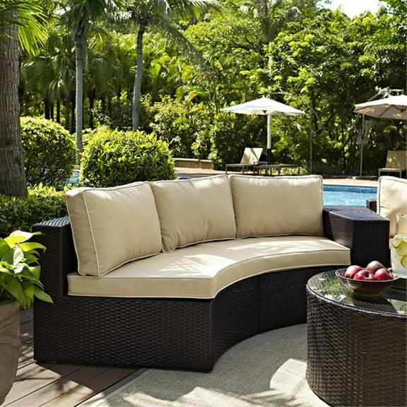 CATALINA OUTDOOR WICKER ROUND SECTIONAL SOFA WITH SAND CUSHIONS