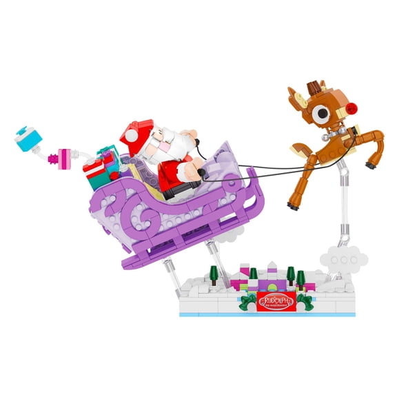 Brickcraft Rudolph the Red-Nosed Reindeer Santa’s Sleigh Brick Building Kit (586-Piece Set), Holiday Collectible, Christmas Display, Festive Brick Toy