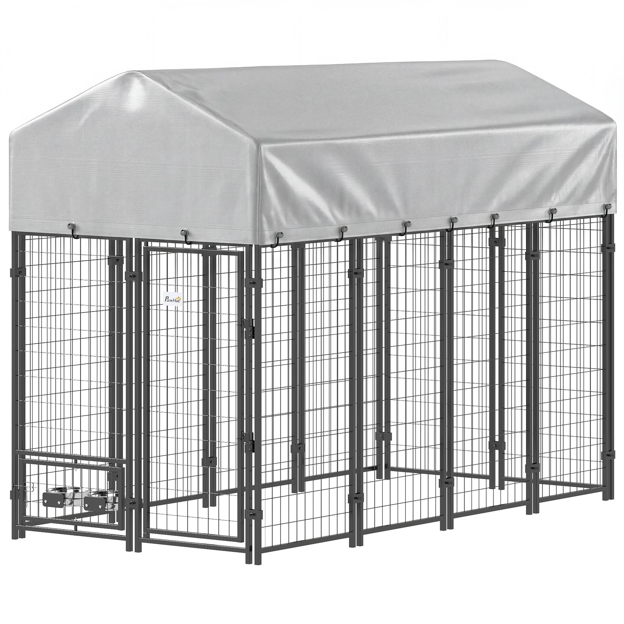 Dranite 8' x 4' x 6' Outdoor Dog Kennel with Covered Run, 360° Rotating Bowls