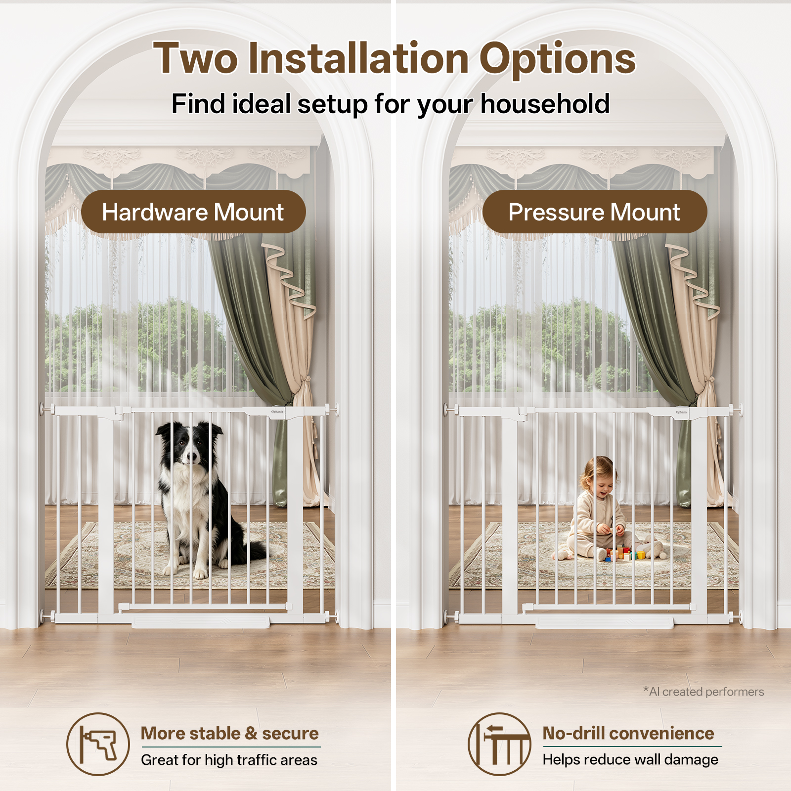 Ophanie Extra Wide Metal Safety Gate, 29.6-39.1", White photo 5
