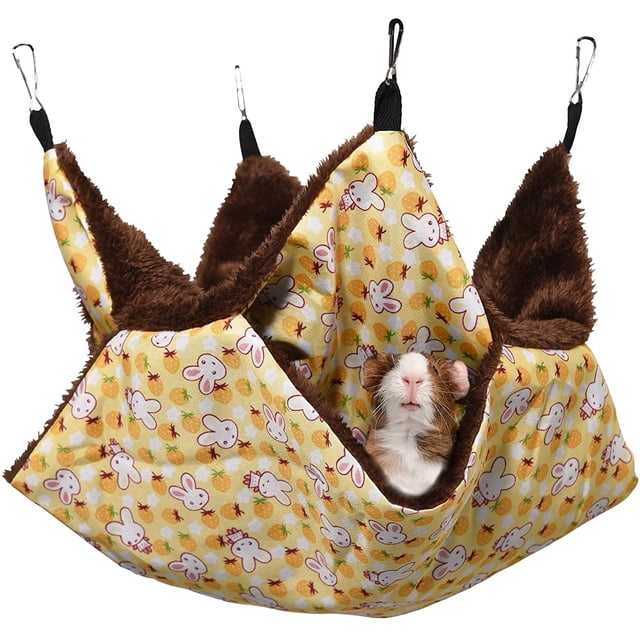 Hamaca para animales pequeños, hamaca para animales de 2 capas, cama colgante para dormir, 4 ganchos de metal, saco de dormir de ardilla cálido de felpa, hamaca para mascotas para chinchillas, hurones, ardillas y animales pequeños, amarillo, 20*20 cm oso de fresa Electrónica