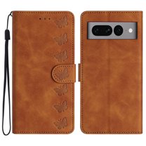Mantto for Google Pixel 7 Pro Wallet Case with Credit Card Holder Wrist Hand Strap Cover, Butterfly Pattern PU Leather TPU Shockproof Anti-Scratches Exquisite Flip Case for Google Pixel 7 Pro, Brown