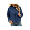 thumbnail image 2 of Zynoxe Women's Cropped Jackets Fashionable Button‑Up Ruched Collar Jackets Lightweight Long Sleeve Casual Jacket Solid Color Fall Jackets for Women with Side Pockets & Plaid Lined Navy L, 2 of 10