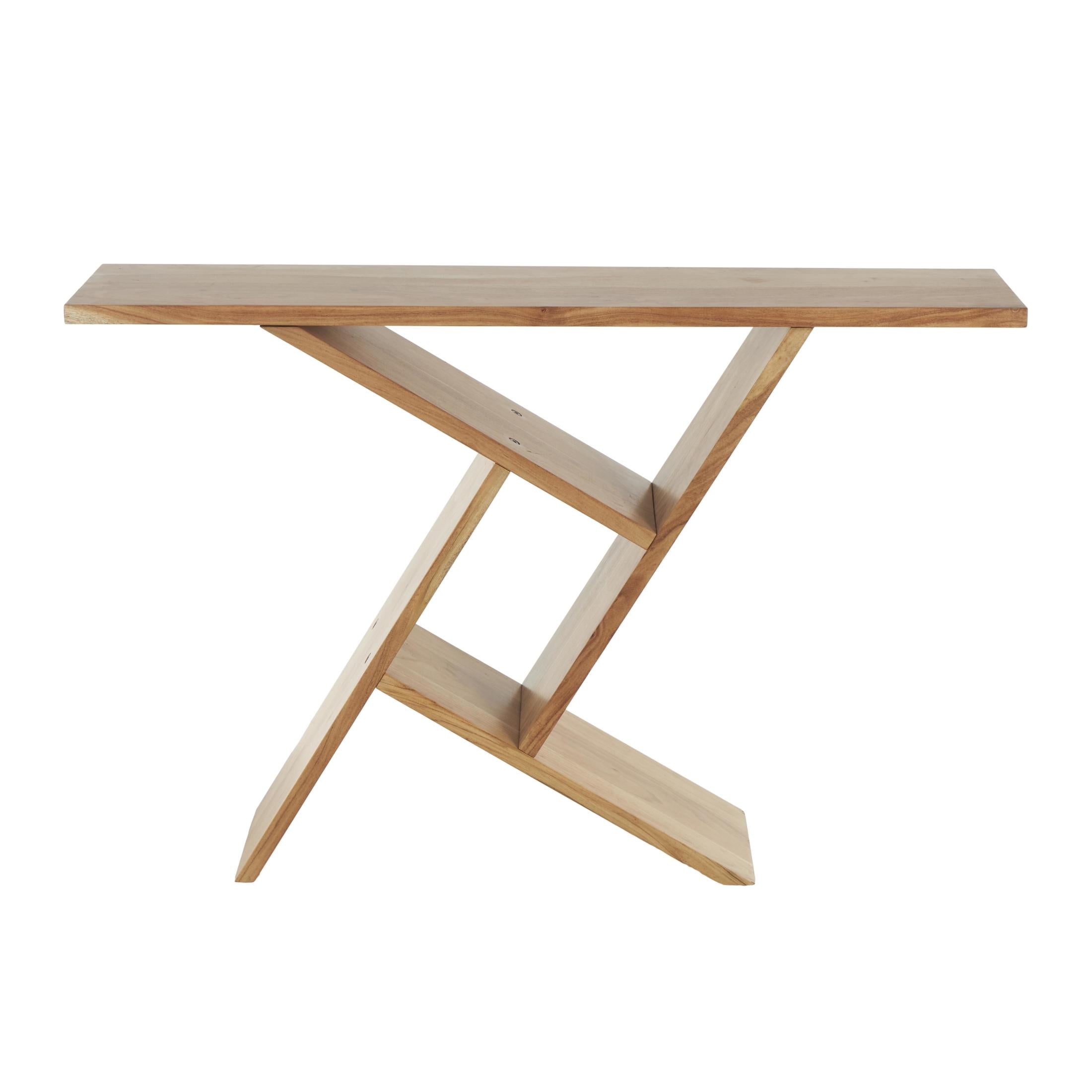 DecMode 48" x 32" Brown Wood Geometric Console Table with Rectangular Patterned Legs, 1-Piece