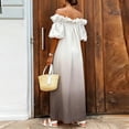 thumbnail image 4 of YUNAFFT Elegant Gradient Color Off Shoulder Maxi Dress with Puff Sleeves Loose Fit Ankle Length Sundress for Women, 4 of 5