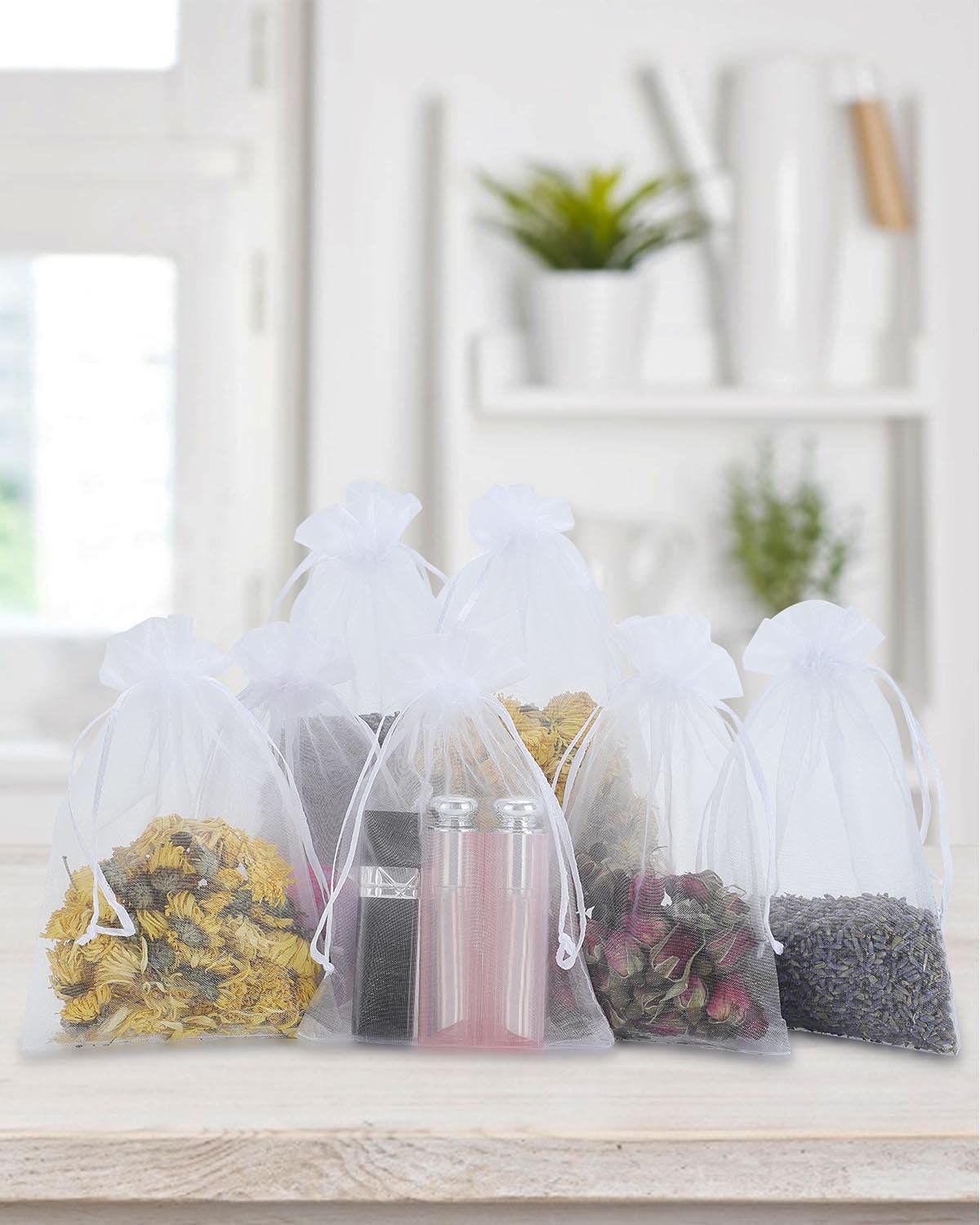 Wudygirl 100 Sacchetti In Organza Con Cordoncino - 12,7x17,8 Cm - Per Gioielli, Regali, Caramelle - Trasparenti E Riutilizzabili - Ideali Per Matrimoni E Feste