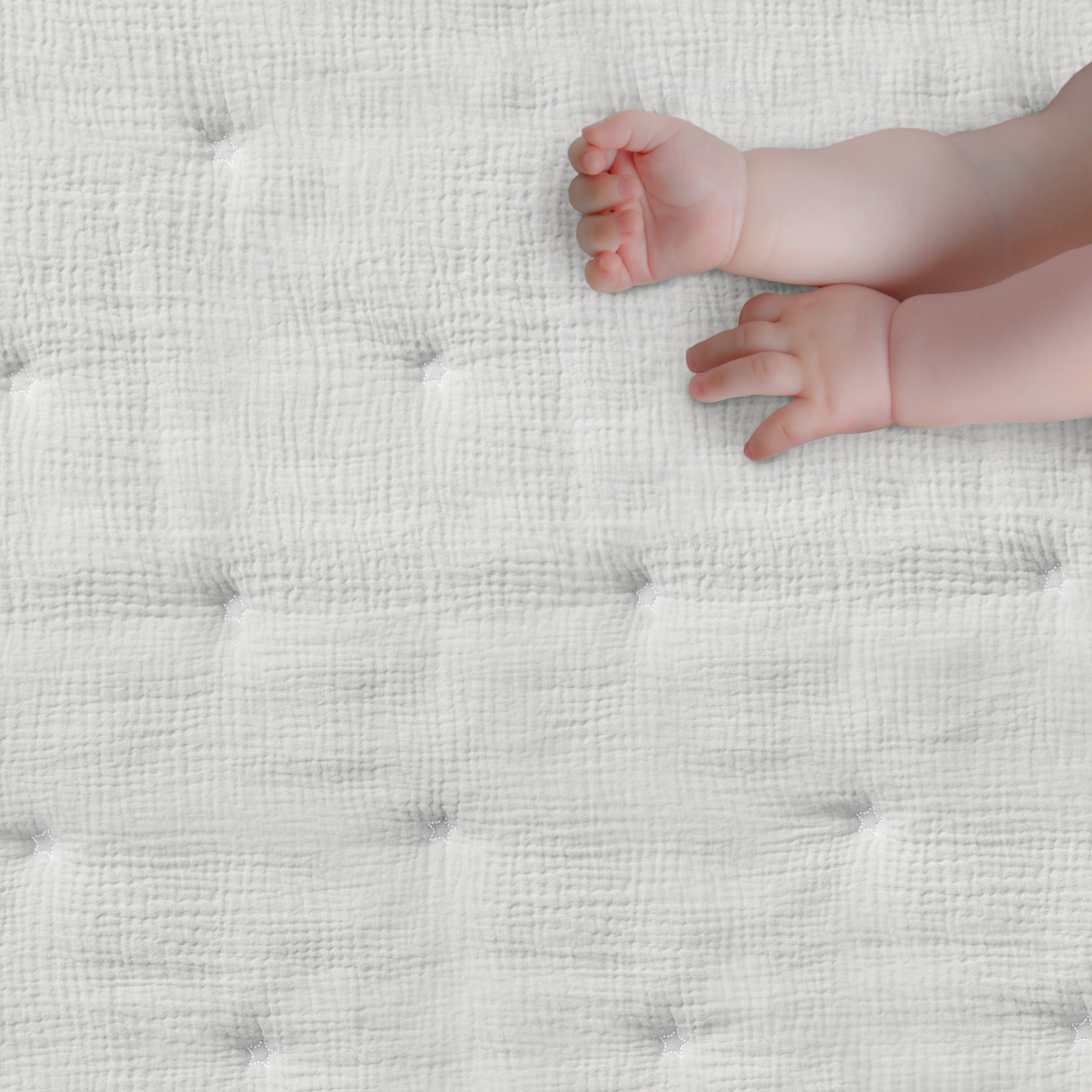 Levtex Baby - Cloud Muslin Crib Bed Set - Baby Nursery Set - White and White Stars - White Textured Muslin - 5 Piece Set Includes Quilt, Fitted Sheet, Two Swaddles & Bear Lovey