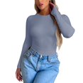 thumbnail image 3 of Baberdicy Long Sleeve Tee Girls Under 20$, Women's Spring And Autumn Leisure Loose Fit Tight Elastic Solid Long Sleeve Round Neck T Shirt Top, 3 of 4