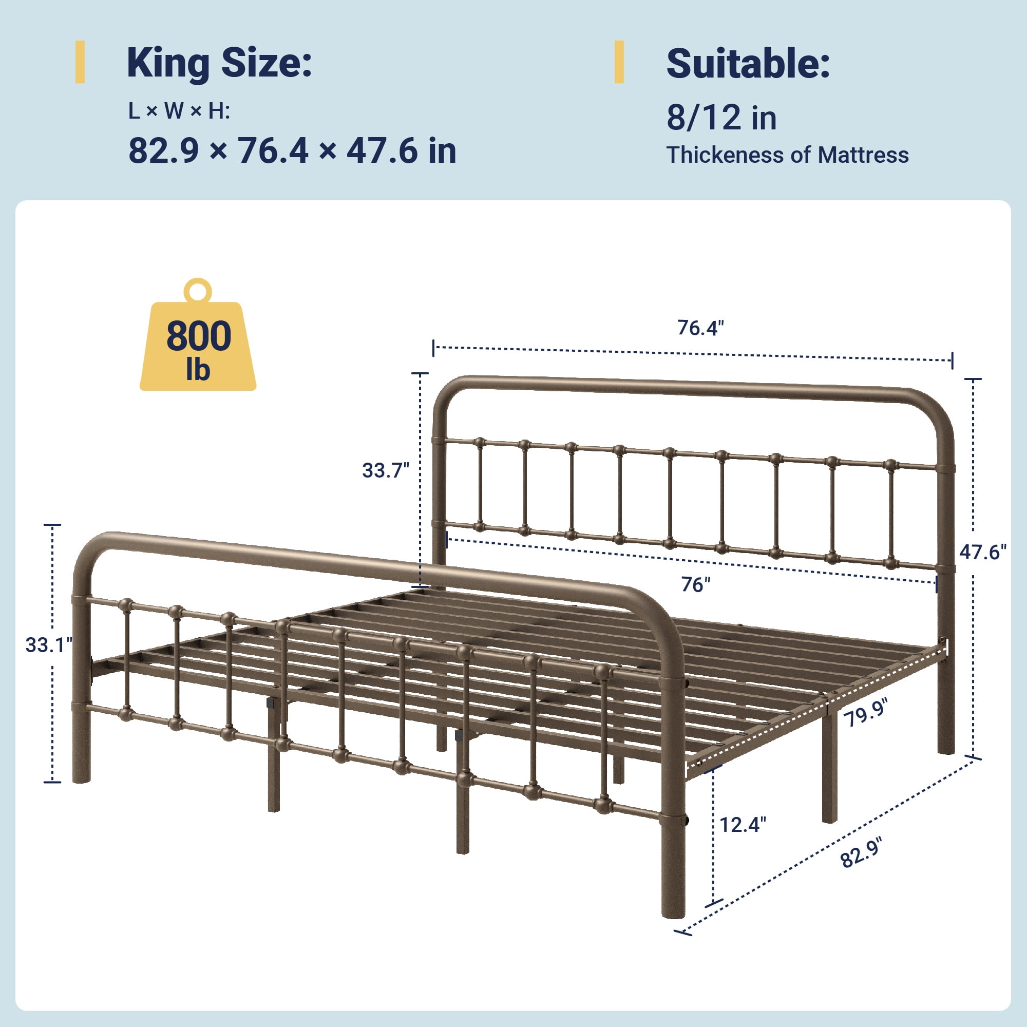 Allewie King Size Metal Platform Bed Frame with Victorian Style Wrought Iron-Art Headboard/Footboard, Antique Gold