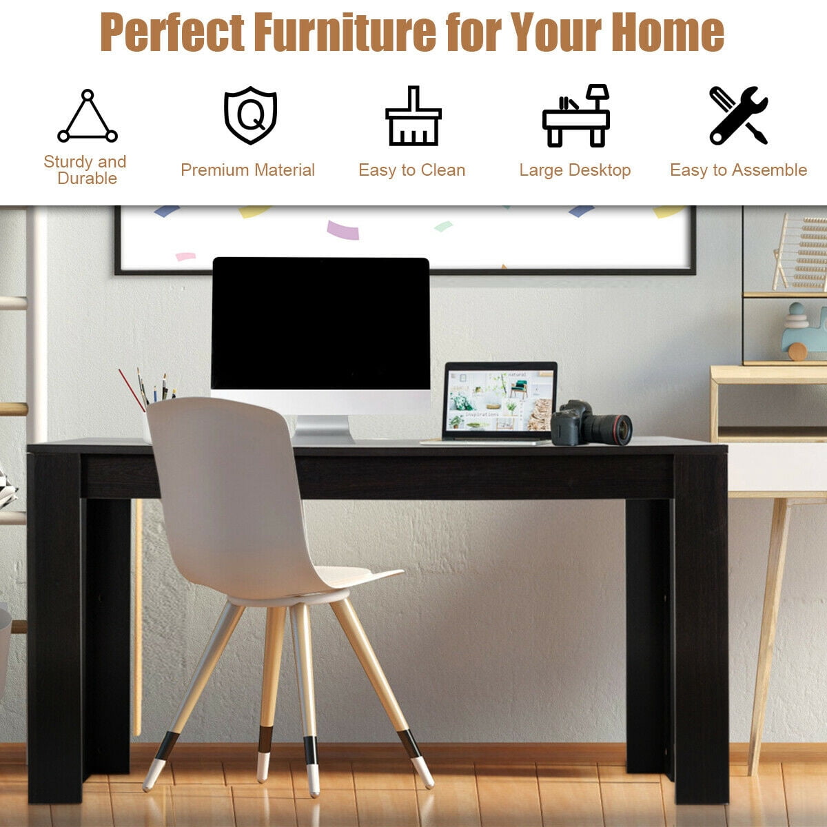 Gymax 63" Dining Table Rectangular Modern Kitchen Table For 6 People Home Furniture