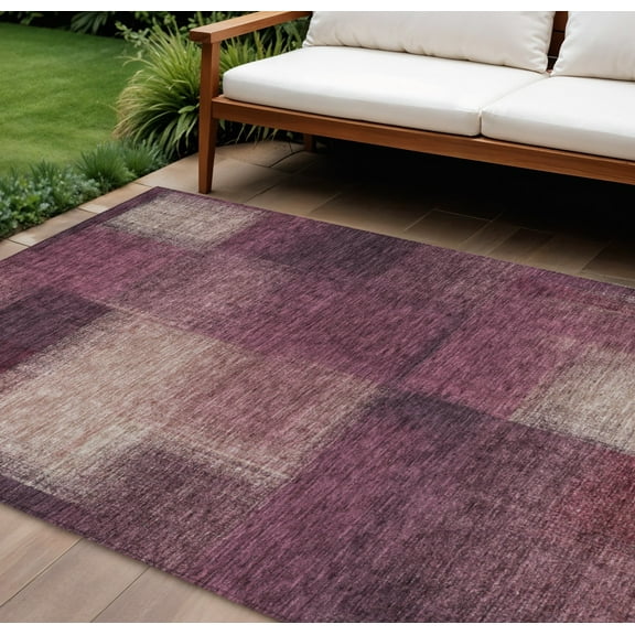 HomeRoots 584293 8 x 10 ft. Abstract Washable Indoor & Outdoor Rectangle Area Rug, Plum, Mauve & Beige