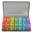 thumbnail image 1 of Organizador semanal de medicamentos Caja de medicamentos para 7 días con 14 compartimentos redondos Organizador de tabletas semanal desmontable para la mañana y la noche Negro y colorido, 1 of 14