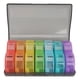 thumbnail image 1 of Organizador semanal de medicamentos, caja de medicamentos para 7 días con 14 compartimentos redondos, organizador de tabletas semanal desmontable para mañana y noche, color negro y colorido., 1 of 14
