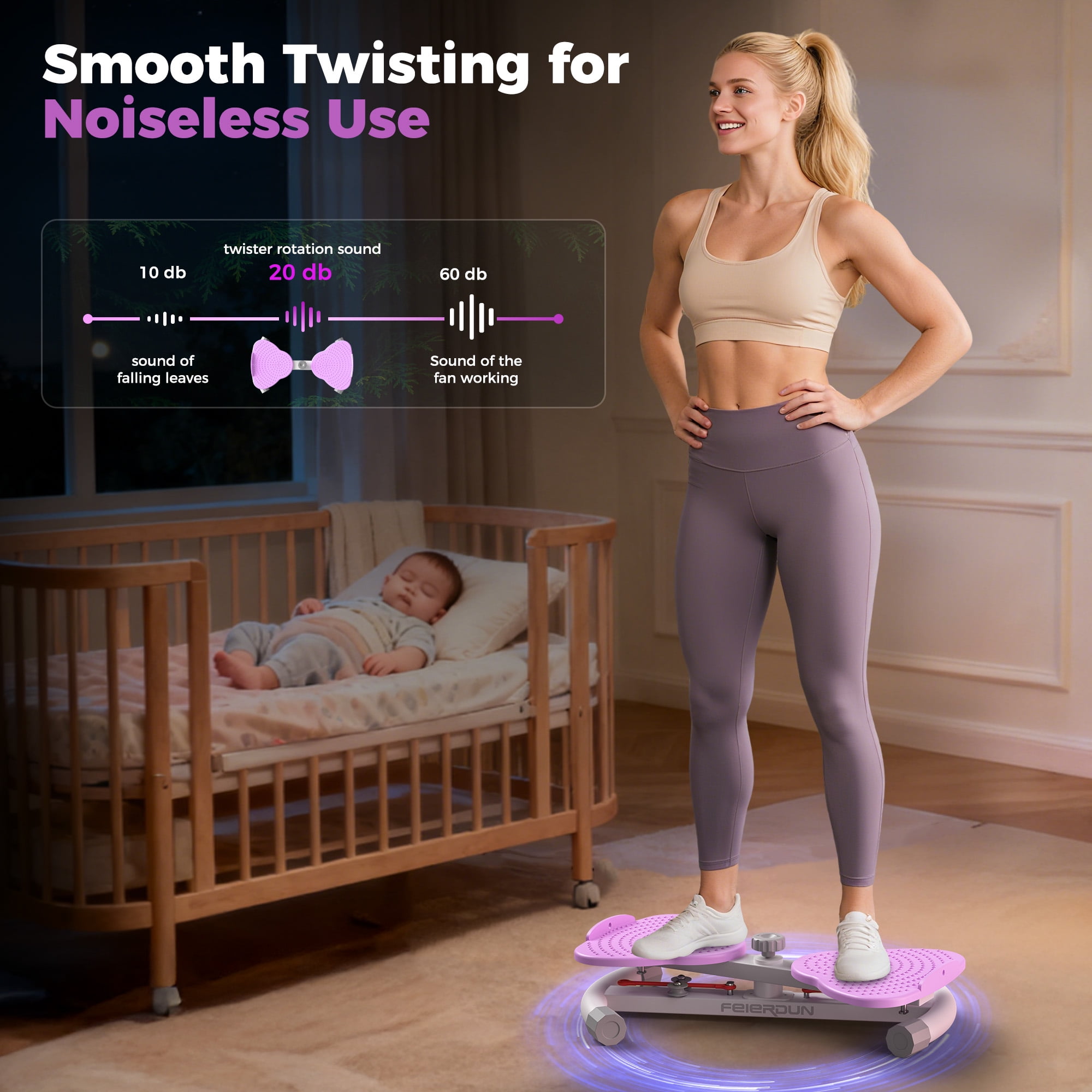 UPGO Waist Twister Machine Exercise, Ab Twist Board with 330 lbs Weight Capacity, Abs Workout for Slim Waist and Core Ab Exercise, Noiseless Home Gym Equipment for Women Men, Purple