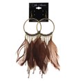 thumbnail image 2 of Feather Dangle-Earrings With tassel Accents Gold-Tone & Brown Colored #5028, 2 of 2