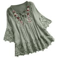 thumbnail image 2 of Frostluinai Embroidery Tops for Women Boho 3/4 Sleeve Floral Shirts Tie Front Lace Tshirts Casual Plus Size Linen Blouses, 2 of 7