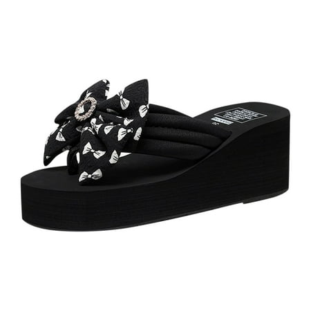 

Summer Fashion Rhinestone Ladies Holiday Rubber Sole Beach Wedge Flip Flops