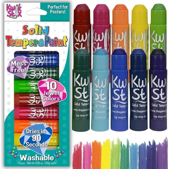 Kwik Stix Tempera Paint Sticks, 10 Count, Jewel Colors, Washable, Quick-Drying, Non-Toxic