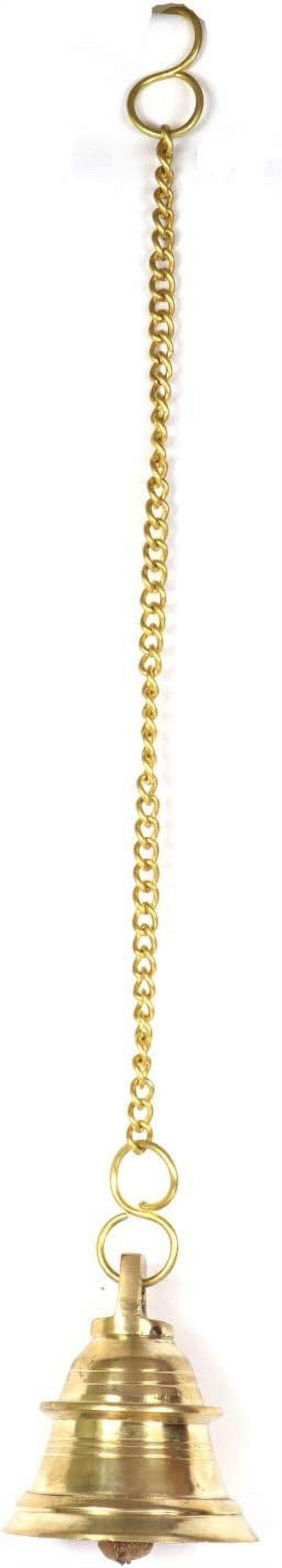 ASHIRWAD Brass Small Bell with 15 inches Chain for hanging at Temples, Housewarming (Bell-01)