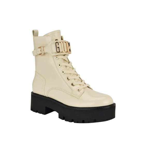 Guess Womens Vaires Lug Combat Booties Ivory 7.5M