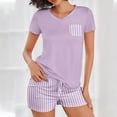 thumbnail image 3 of Fheaev 2 Piece Sets Summer Pajamas Womens Tops And Shorts Sleepwear Outfits Sets Casual V-Neck Blouse Top Elastic Waist wear Sets 2024 Trendy Home Wear Pajamas Sleepwear Sets, 3 of 6