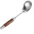 thumbnail image 1 of Cucharas grandes de acero inoxidable para cocinar, cuchara de metal con mango de madera, cuchara de cocina grande para cocinar, mezclar, 32 x 8 cm, color marrón plateado, 1 of 5