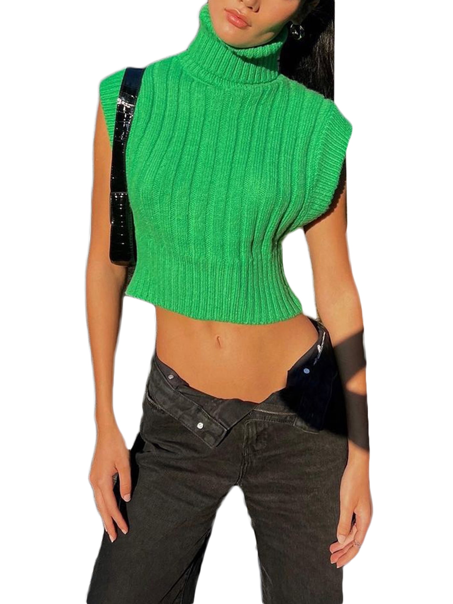 TheFound Women Sleeveless Turtleneck Sweater Vest Vintage Ribbed