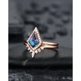 thumbnail image 4 of Kite Cut Alexandrite Engagement Ring Set, V Shape 14K Rose Gold Alexandrite Promise Wedding Ring, Art Deco Bridal Set Gift for Women, 4 of 5