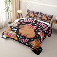 thumbnail image 3 of Erosebridal Girl Likes Capybara Quilt Full, Stars Leaf Full Bedspread Sets, Black Pink, 3-Piece, 3 of 7