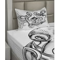 thumbnail image 2 of Ambesonne Underwater Fitted & Top Sheet Set with Sham, Octopus Ship Sketch, Black White, 2 of 4
