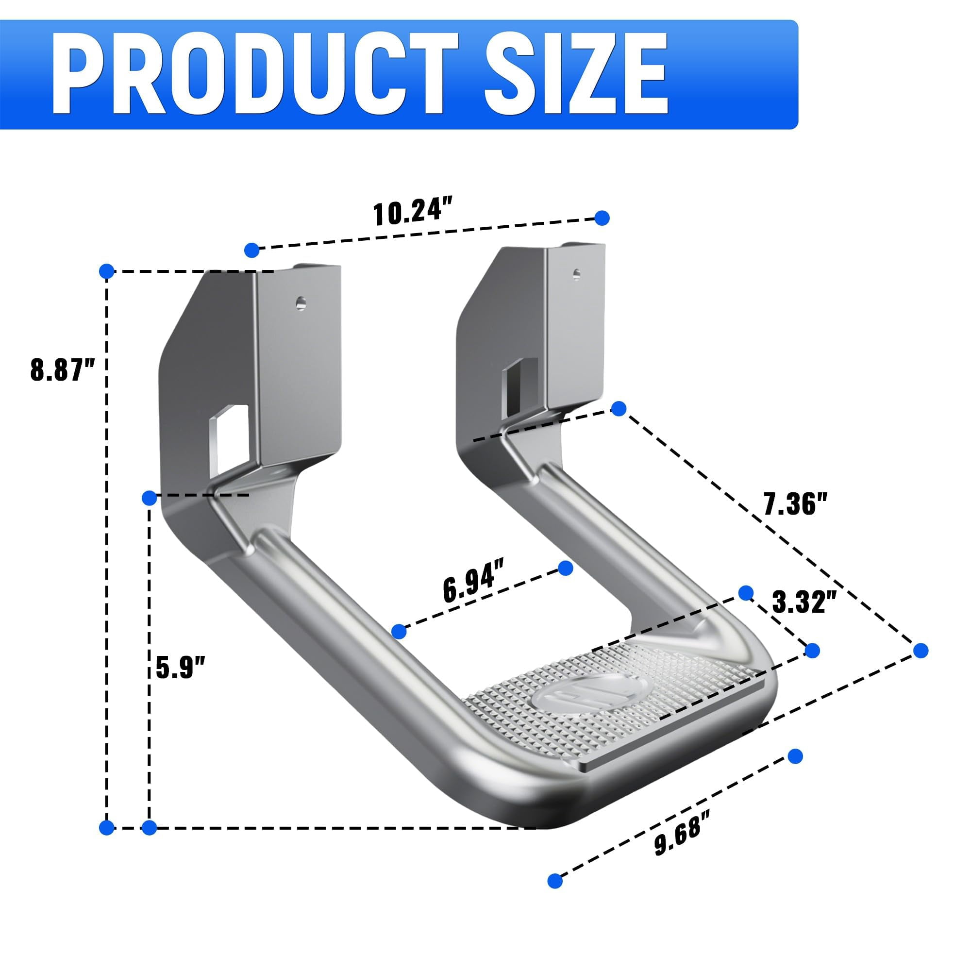 Kojem Universal Side Step Nerf Bars for 1967-2020 Chevrolet GMC Ford Isuzu Mitsubishi Dodge Jeep Nissan Toyota Mazda Aluminum Polishing Silvery