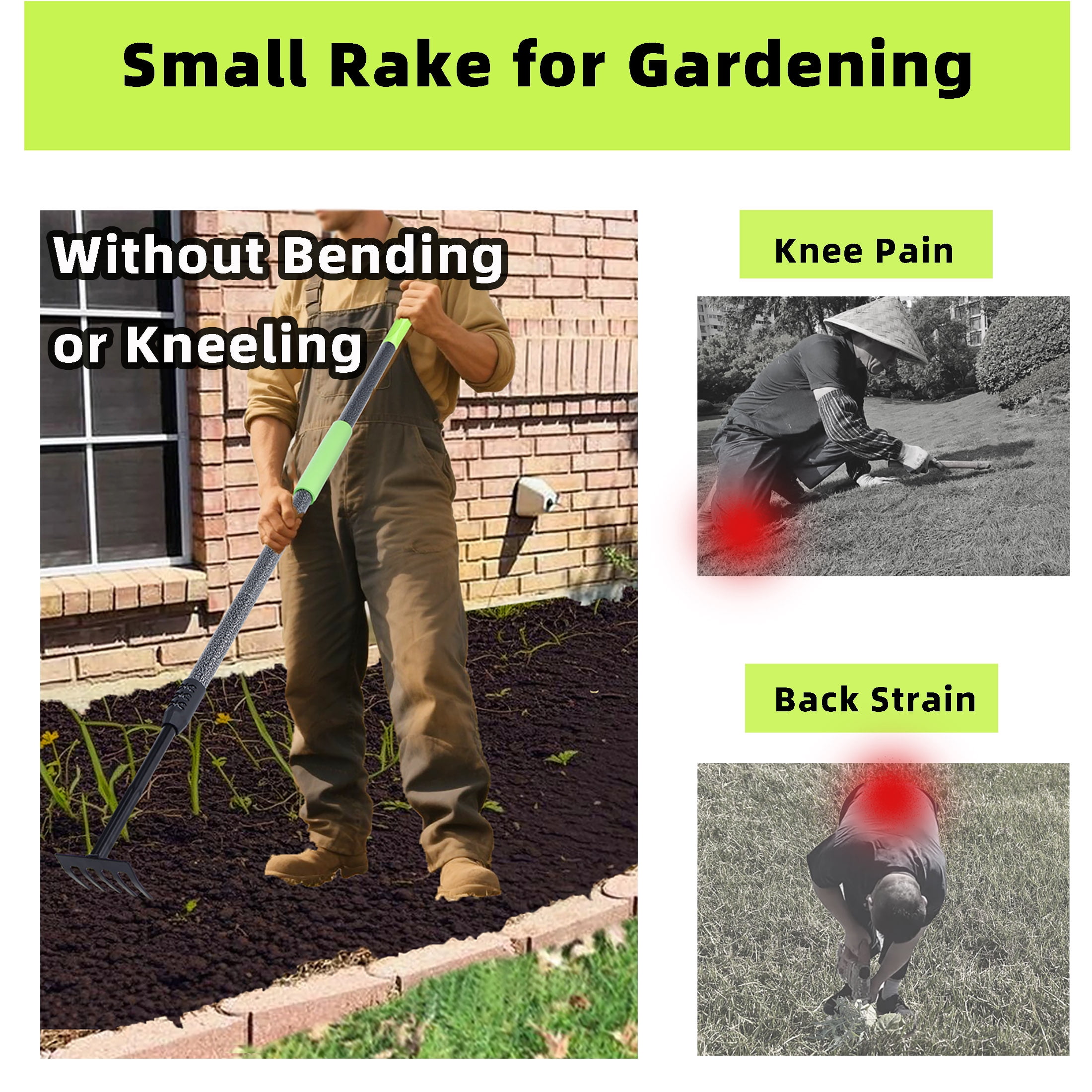 YARTTING Garden Hand Rake, Small Hand Cultivator with Adjustable Handle, Hand Weeder Tool for Weeding, Digging,Aerating, Loosening Soil