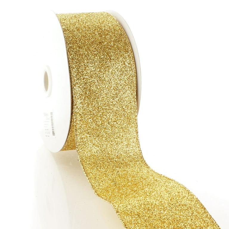 Ribbon Traditions 2 1/2 Wired Glitter Ribbon Yellow Gold - 25 Yards