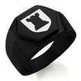 thumbnail image 1 of Stainless Steel Rook Strategy Coat of Arms Shield Engraved Hexagon Crest Flat Top Biker Style Polished Ring, 1 of 1
