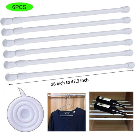 6 Pcs Tension Curtain Rods No Drilling Adjustable Shower Curtain Rod for Windows 28 to 48 inch Spring White Curtain Rod Closet Rod Window Curtain Rod