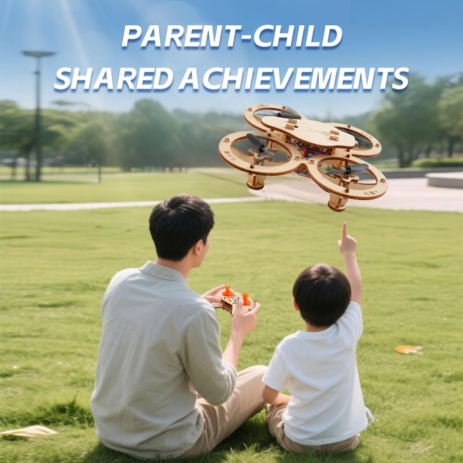 DIY Wooden Remote Control Drone Model Building Kit with Quadcopter Technology, Educational STEM Project for Teens and Adults to Develop Skills in Assembly, Flight, and Logic