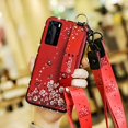 thumbnail image 1 of Case for Huawei P20 Pro, Rhinestone Painting Cloth Embossed Stylish Soft TPU Frame Glitter Thin Multicolor Soft Holder Stand Wrist Strap Full Protection Bumper, by IBAOLE -Purple Red Huawei P40 Pro+, 1 of 9