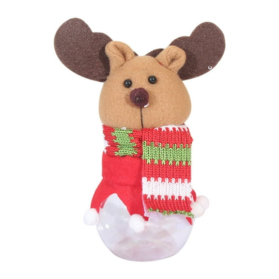 Luoshdecor Christmas Candy Jars with Snowman Santa Elk Lid,5.9 in Plastic Clear Cookie Jar Snack Food Storage Container for Holiday Party Gift