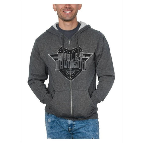 Harley-Davidson Men's Sentinel H-D Zip-Up Cotton-Blend Hoodie, Charcoal (L), Harley Davidson