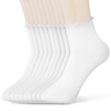 5 Pairs Soft Ruffle Socks, White Cotton Socks for Women, Princess Knitted Crew Socks with Delicate Ruffle Trim, Stretchy Cute Socks for Women & Youngsters