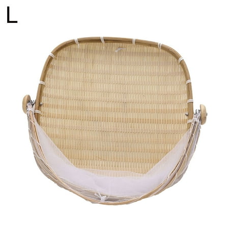 

LMZM Bamboo Woven Picnic Food Serving Mesh Basket Anti-flies Fruit Tray Net Tent Cover