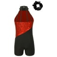 thumbnail image 4 of TiaoBug Kids Girls Sequins Halter Leotard Hip Hop Jazz Latin Dance Jumpsuit Unitard with Scrunchies Set Red&Black 4, 4 of 7