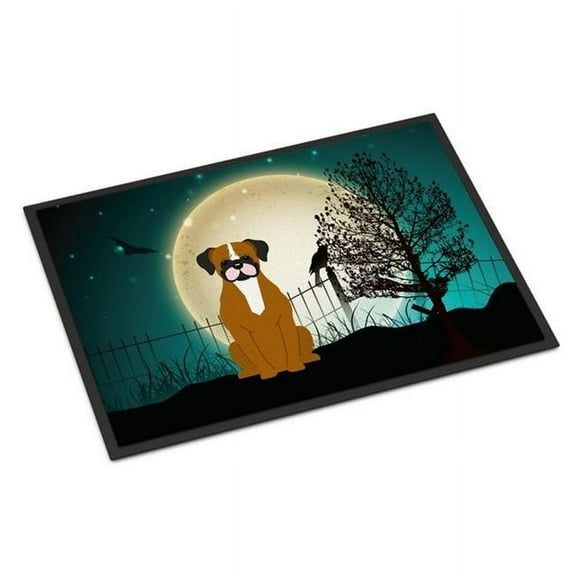 Halloween Scary Flashy Fawn Boxer Indoor or Outdoor Mat, 18 x 0.25 x 27 in.