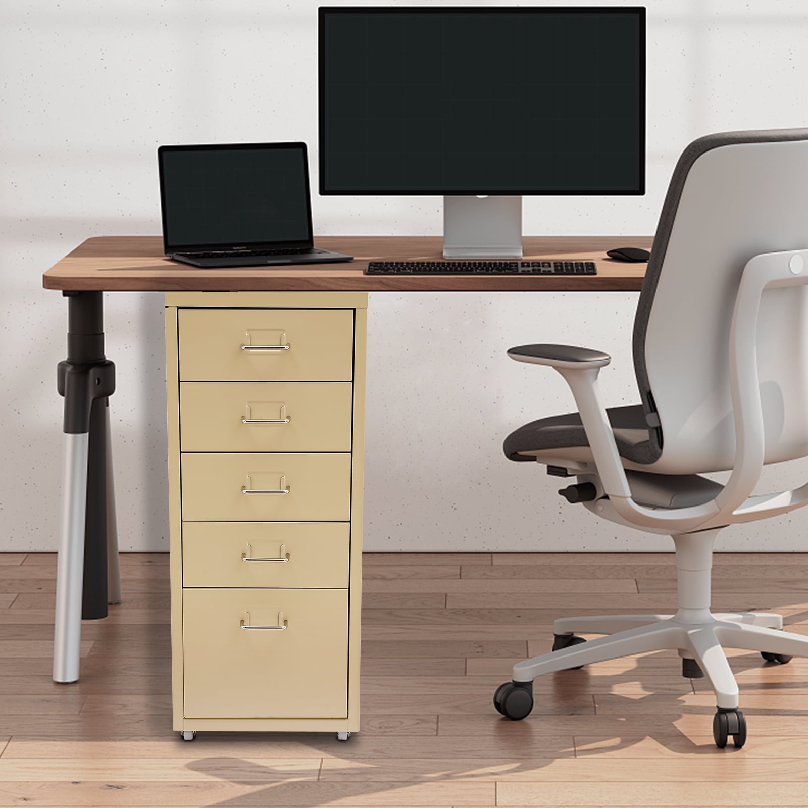 Fichiouy Metal File Storage Cabinet with Rubber Wheels 5-Drawer Storage Cabinet for Home Office 16" D x 11" W x 27" H