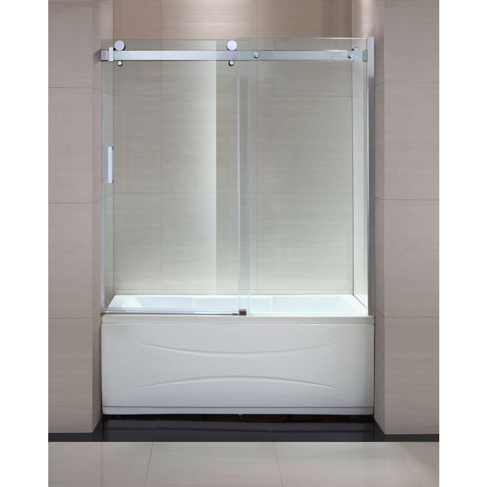 Judy 60 in. x 59 in. Frameless Sliding Trackless Tub and Shower Door in