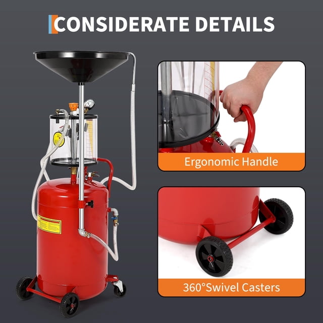 AKDSteel Réservoir de Drainage d'Huile Usée de 20 Gallons, Égouttoir d'Huile Portable à Air avec Entonnoir Réglable et Roues pour Ateliers Automobiles