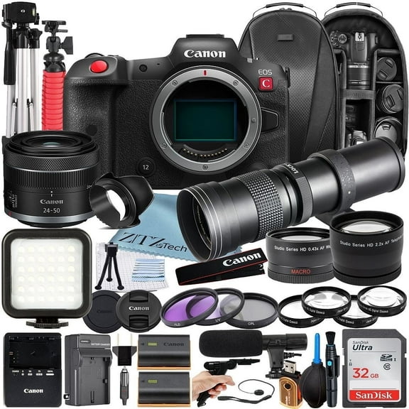 Canon EOS R5 C Mirrorless Camera with RF 24-50mm   420-800mm Super Telephoto Zoom Lens   32GB SanDisk Memory Card   Backpack   Tripod   ZeeTech Accessory Bundle (International Version)