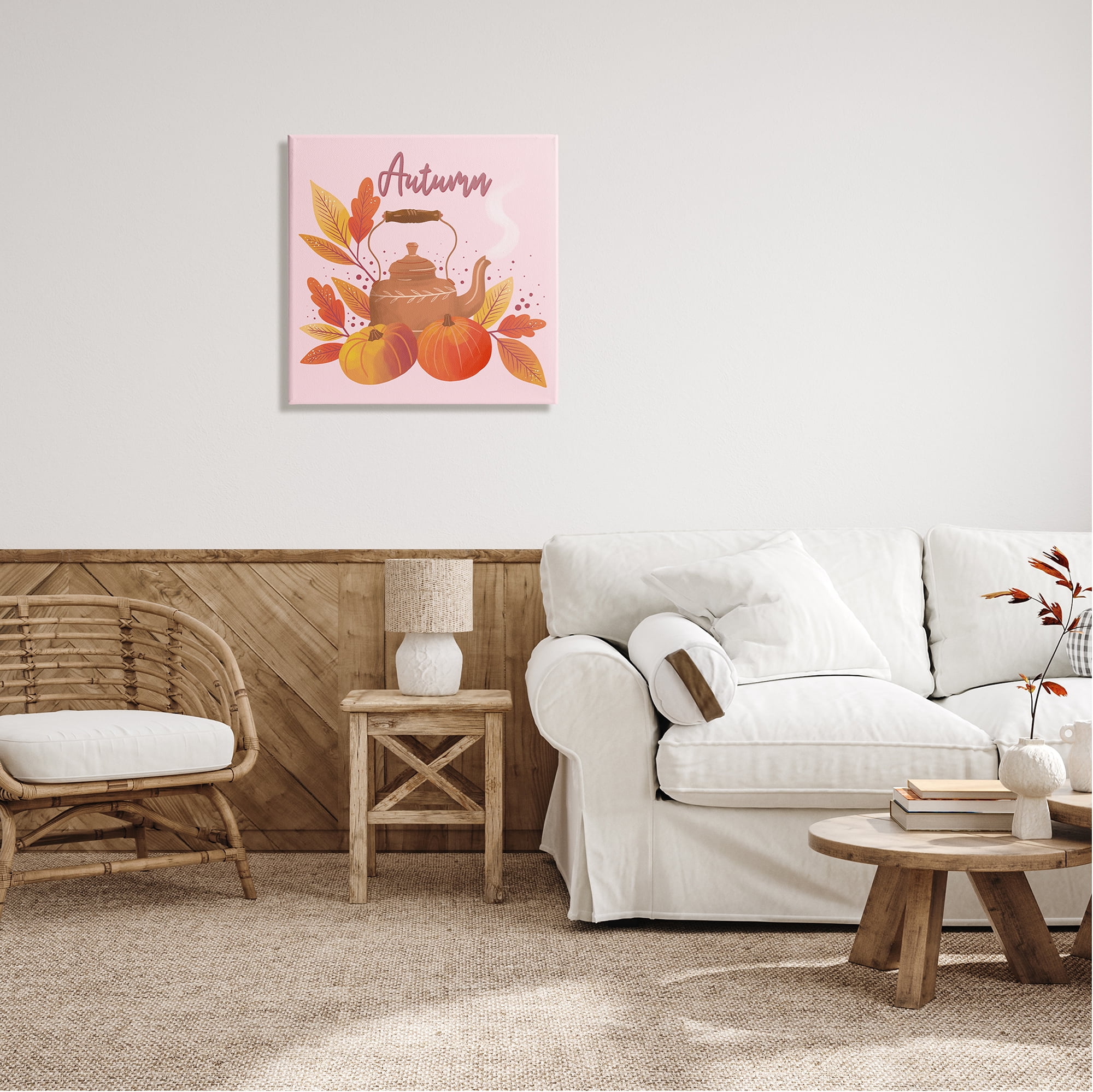 Stupell Industries Warm Autumn Teapot Seasonal Pumpkin Botanicals Graphic Art Gallery Wrapped Canvas Print Wall Art, Design by Dominika Godette